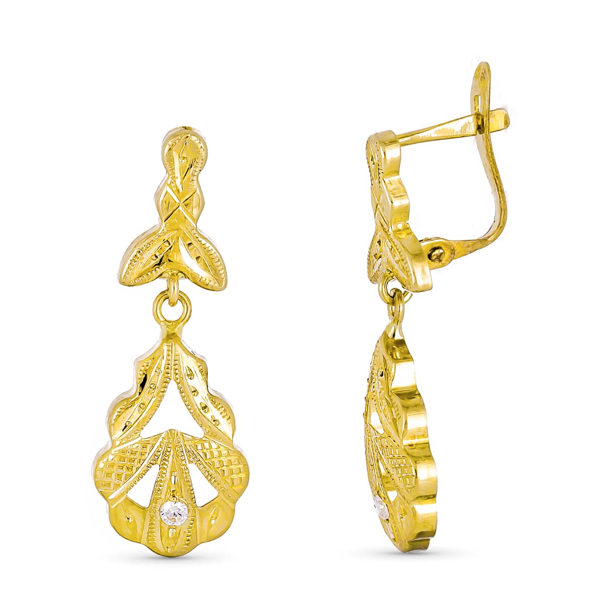 9K Pendientes Oro Amarillo Cubana Dos Cuerpos 27X10 Mm Cierre Catalan