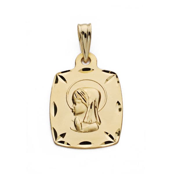 18K Medalla Oro Amarillo Virgen Niña Tonel 19X13 Mm
