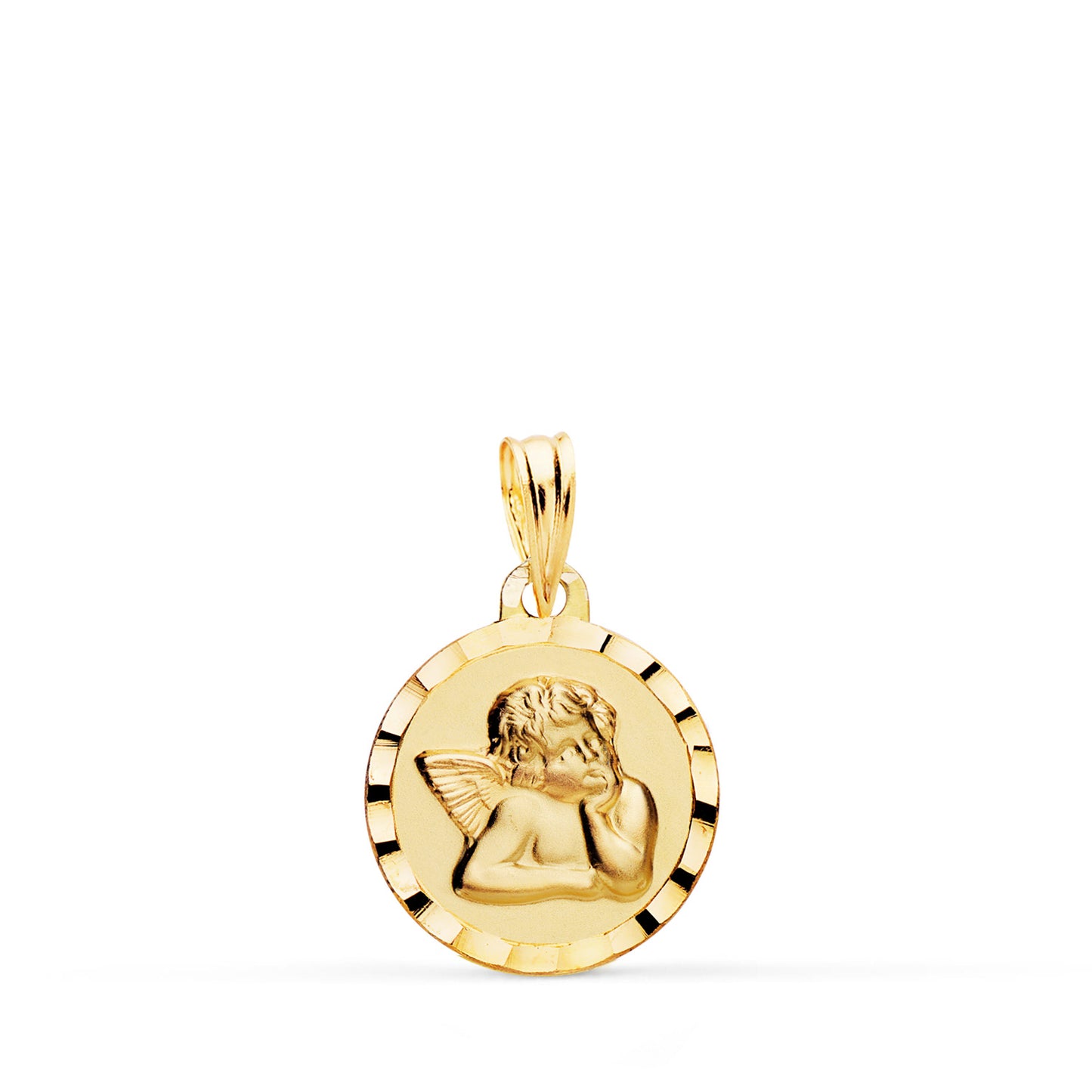 9K MEDALLA ORO AMARILLO ANGELITO BURLON BORDES TALLADOS 14 MM