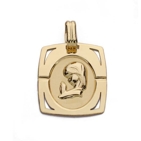 9K Medalla Oro Amarillo Virgen Niña 20X17 Mm