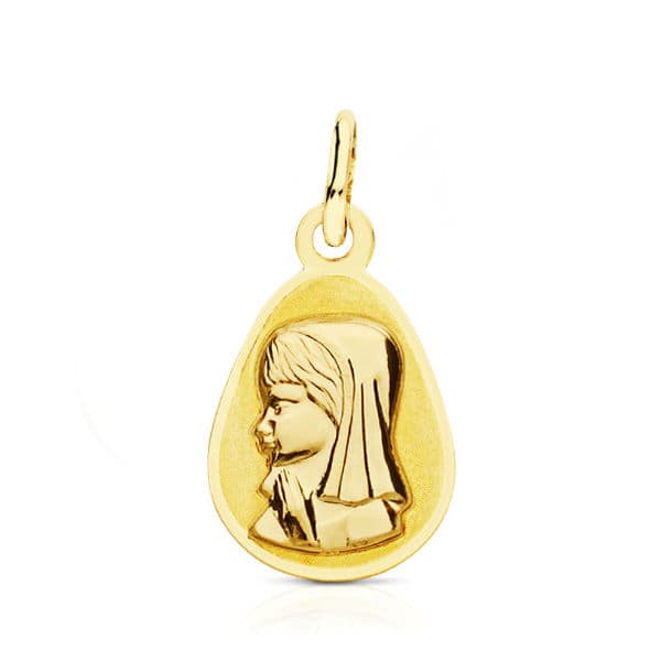 9K Medalla Oro Amarillo Virgen Niña Gota 9K 17X10 Mm