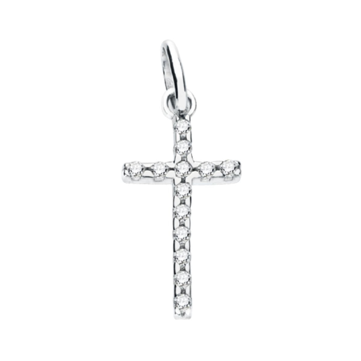 9K Cruz Oro Blanco Con Circonita 22X12 Mm
