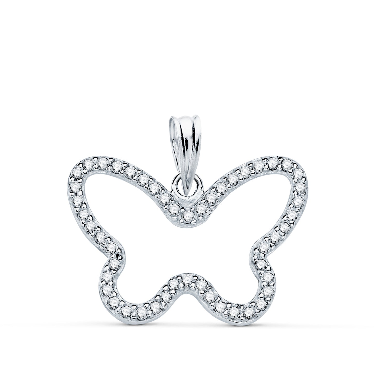 9K Colgante Oro Blanco Mariposa Con Circonita 22X16 Mm