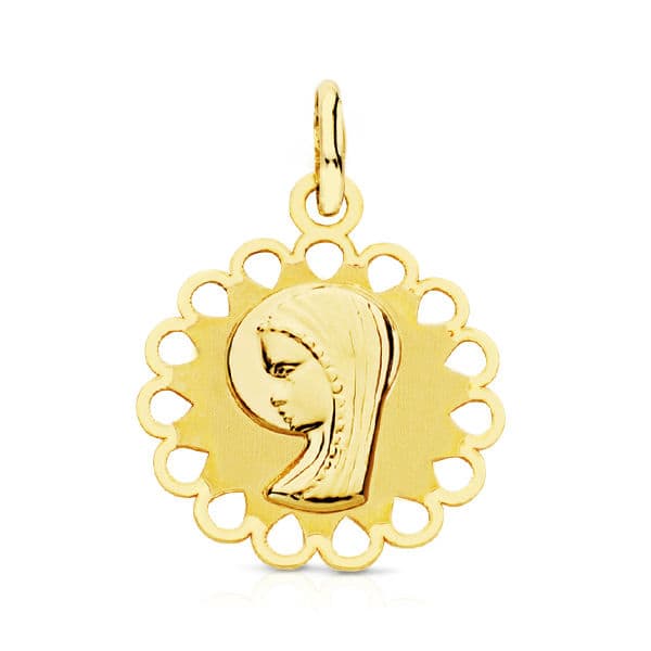 9K Medalla Oro Amarillo Virgen Niña Cerco. 15 Mm