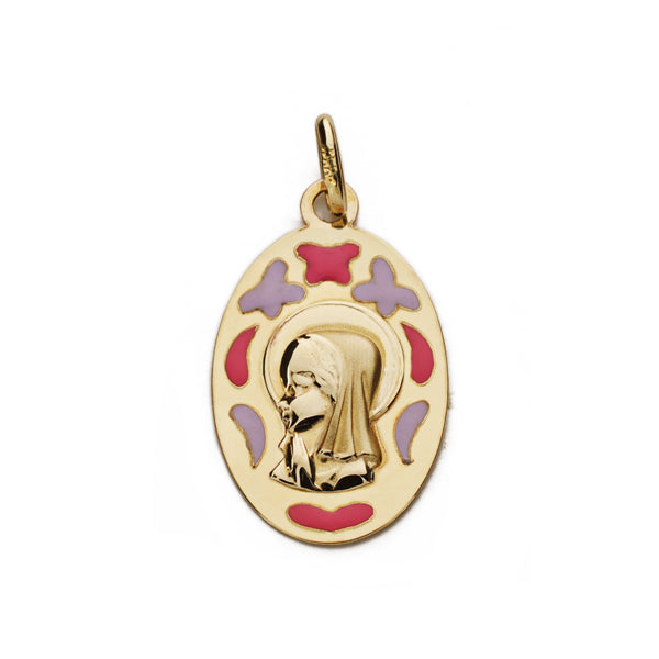 9K MEDALLA ORO AMARILLO VIRGEN NIÑA ESMALTE 9K 21X13 MM