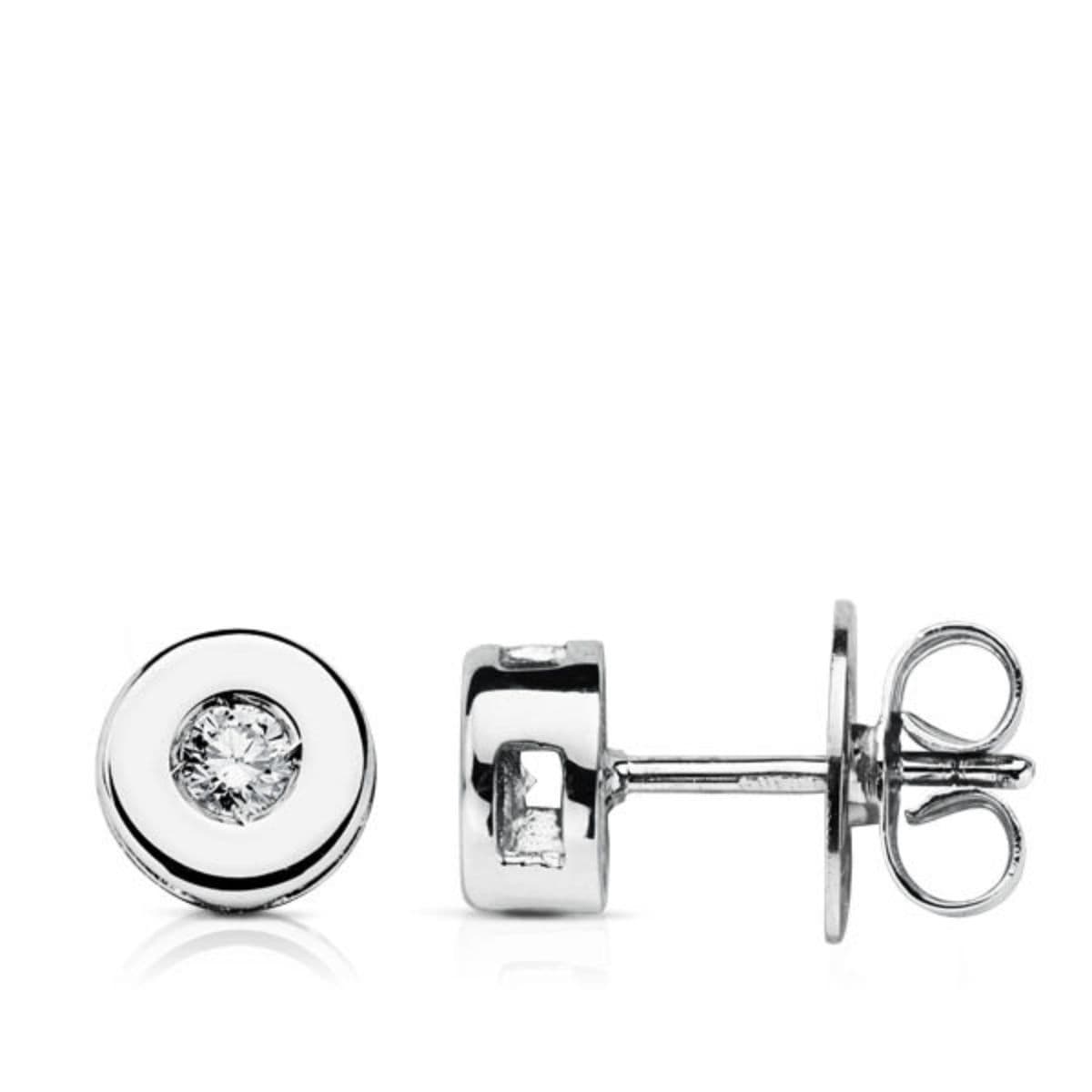 9K Pendientes Oro Blanco Chaton Diamante 2.50/H-Si 0.Cierre Presion