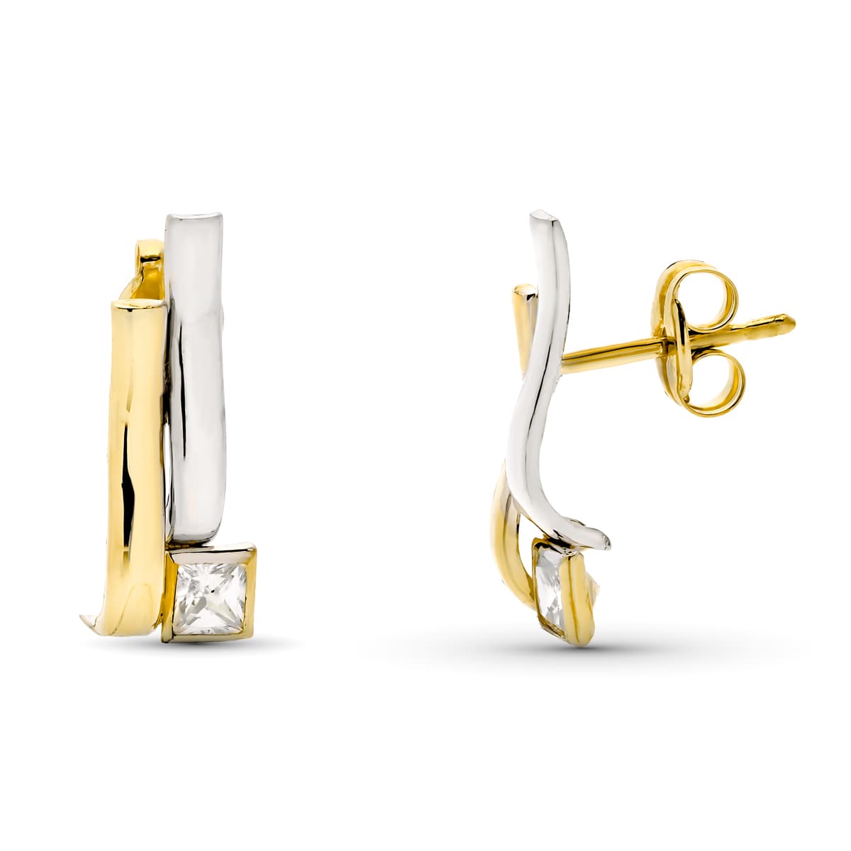 9K Pendientes Bicolor 15X5 Mm Cierre Presion