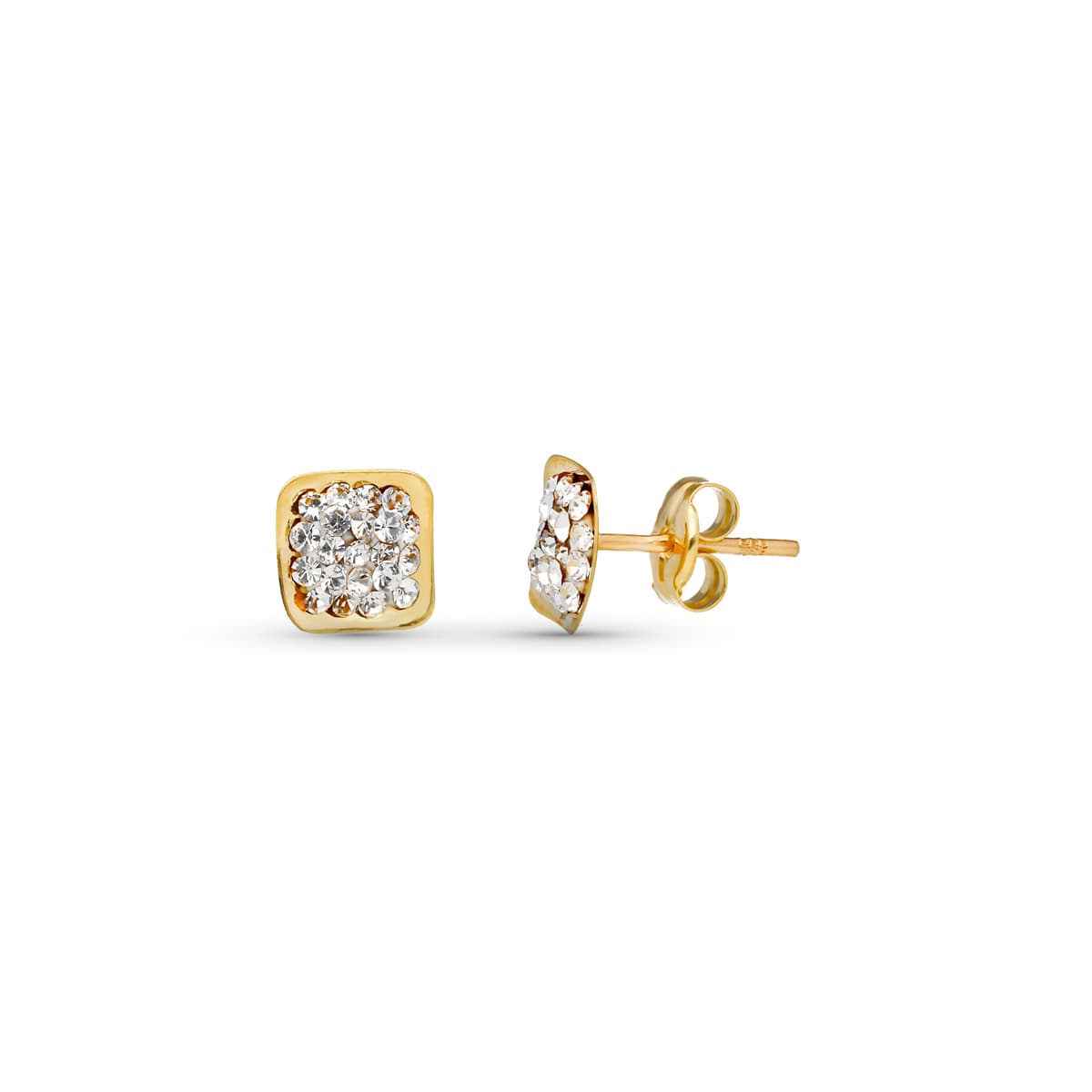 9K PENDIENTES ORO AMARILLO CUADRADOS CON CIRCONITAS 6X6 MM. CIERRE PRESION