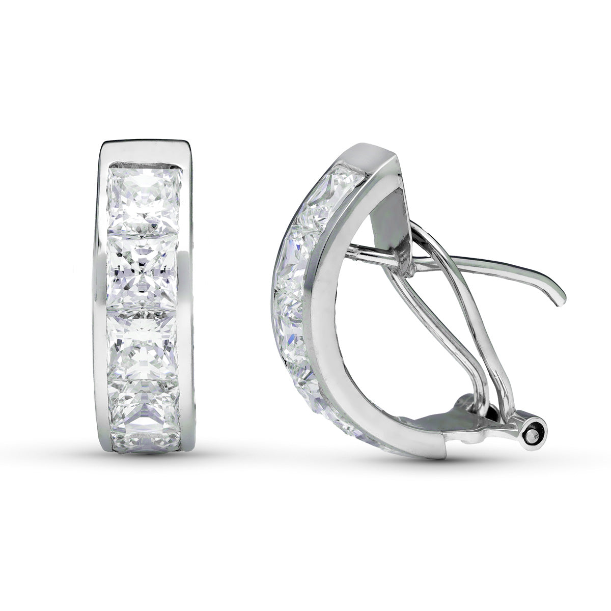 9K Pendientes Oro Blanco Circonita 20X5 Mm Cierre Omega
