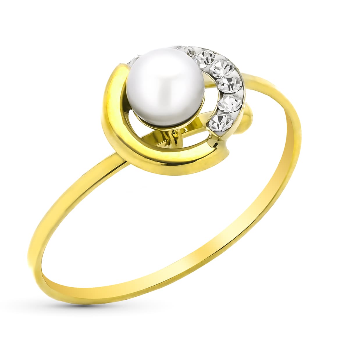 9K Sortija Oro Amarillo Circonitas Y Perla. Ancho: 8 Mm