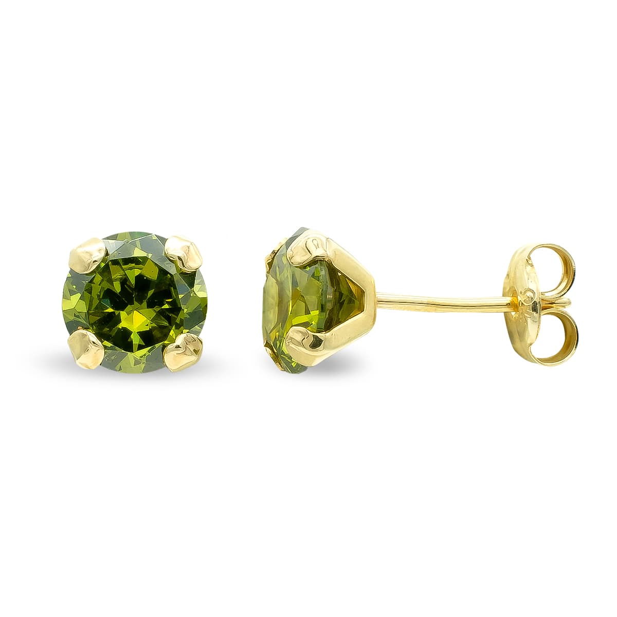 9K Pendientes Oro Amarillo Olivina Garras 6 Mm Cierre Presion