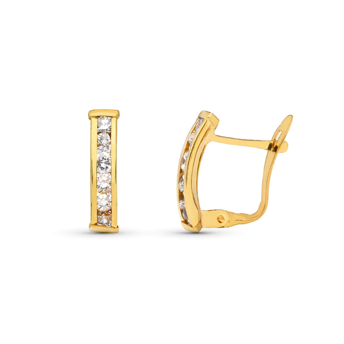 9K Pendientes Oro Amarillo Bandas Con Carril De Circonita 14X3 Mm Catalan