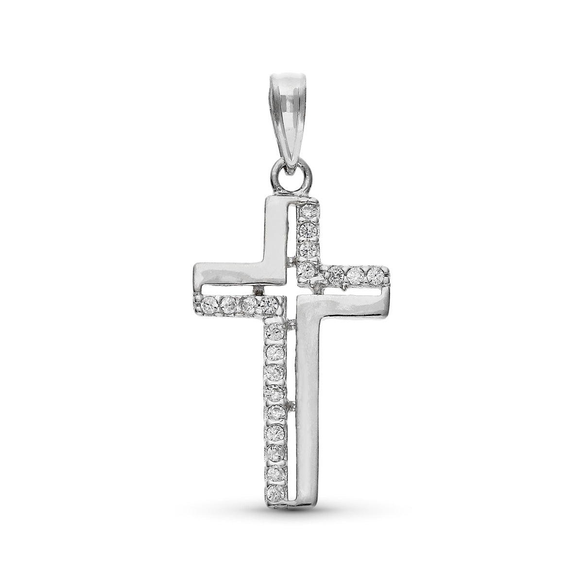 9K Cruz Oro Blanco Con Circonita 25 X 13 Mm
