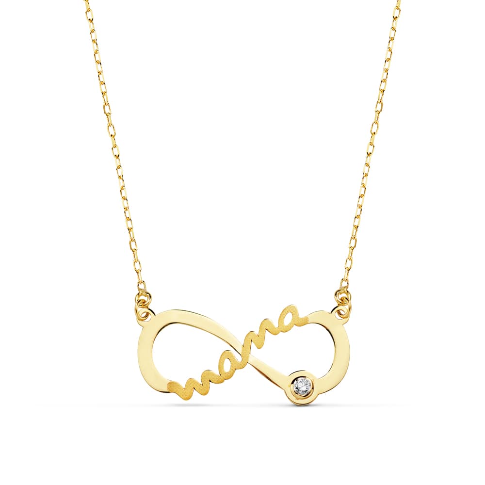9K Gargantilla Mama Infinito Oro Amarillo Circonita 21X9 Mm