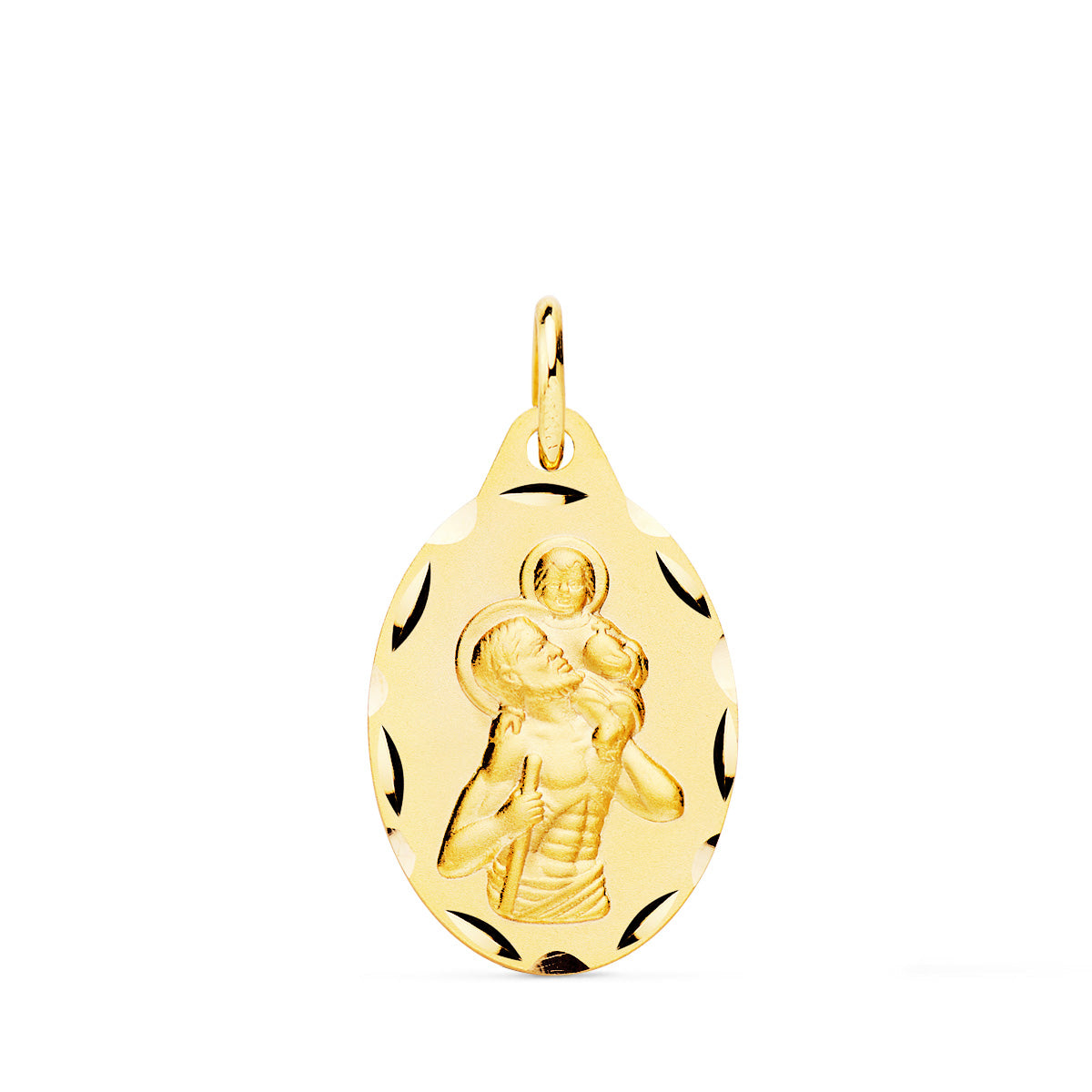 9K MEDALLA ORO AMARILLO SAN CRISTOBAL OVAL TALLADO 20X13 MM