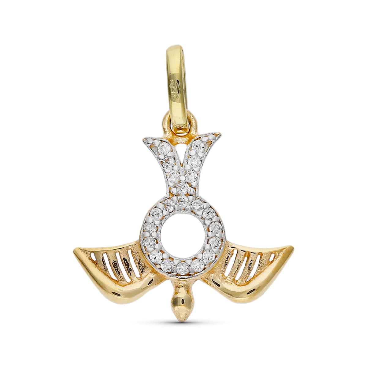 9K Colgante Oro Bicolor Paloma Espiritu Santo Circonita 14X17 Mm