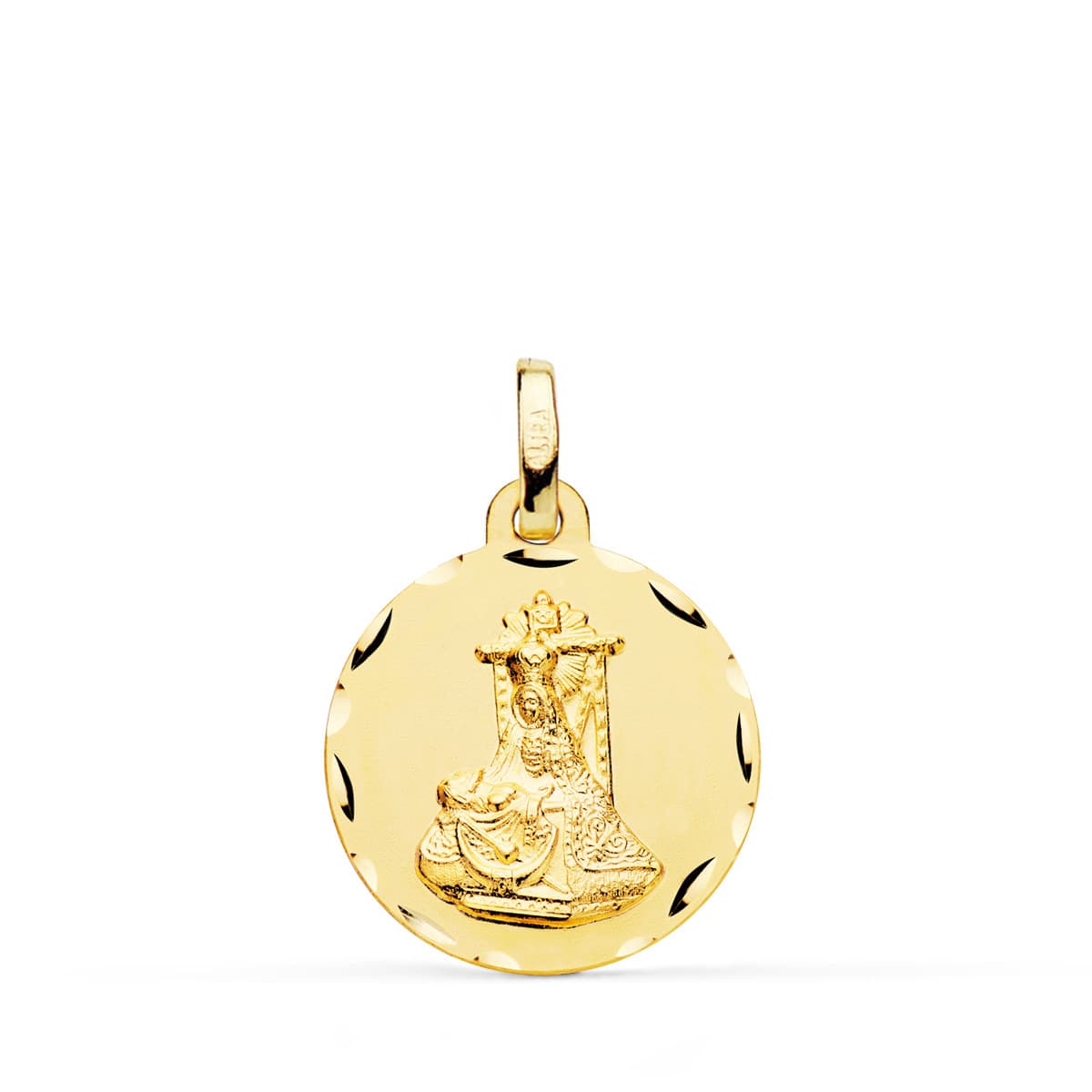 9K Medalla Oro Amarillo Virgen De Las Angustias Tallada 18 Mm