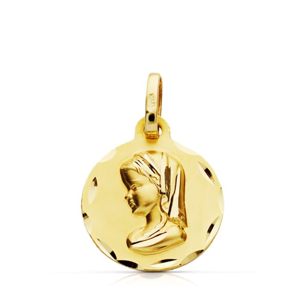 9K Medalla Oro Amarillo Virgen Niña 18 Mm