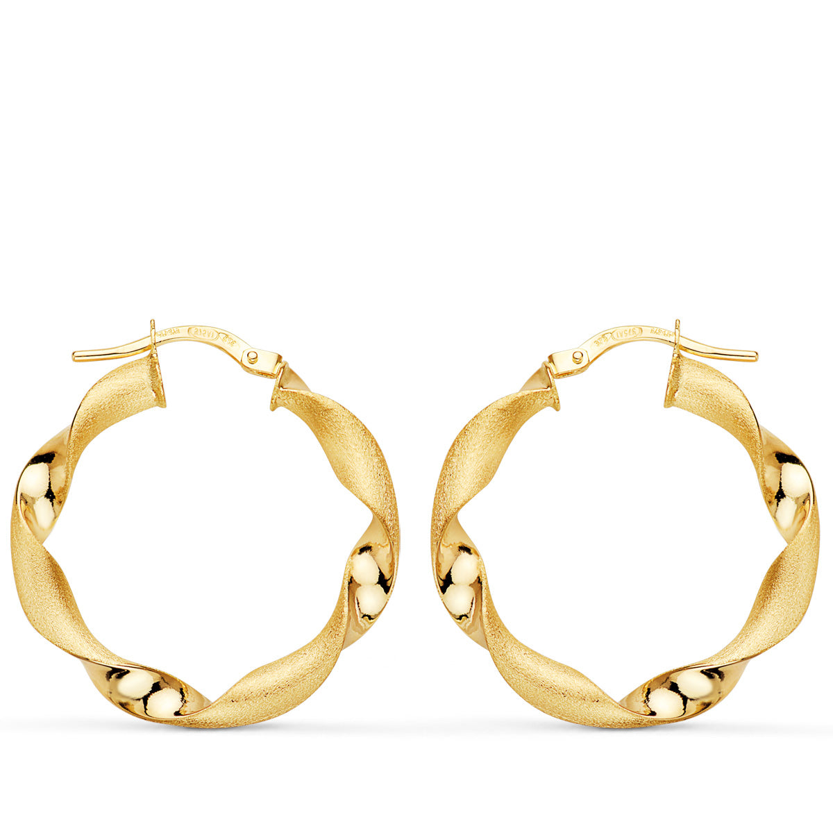 9K Aros Oro Amarillo Huecos Retorcidos Mate Y Brillo 26 Mm X3.75 Mm