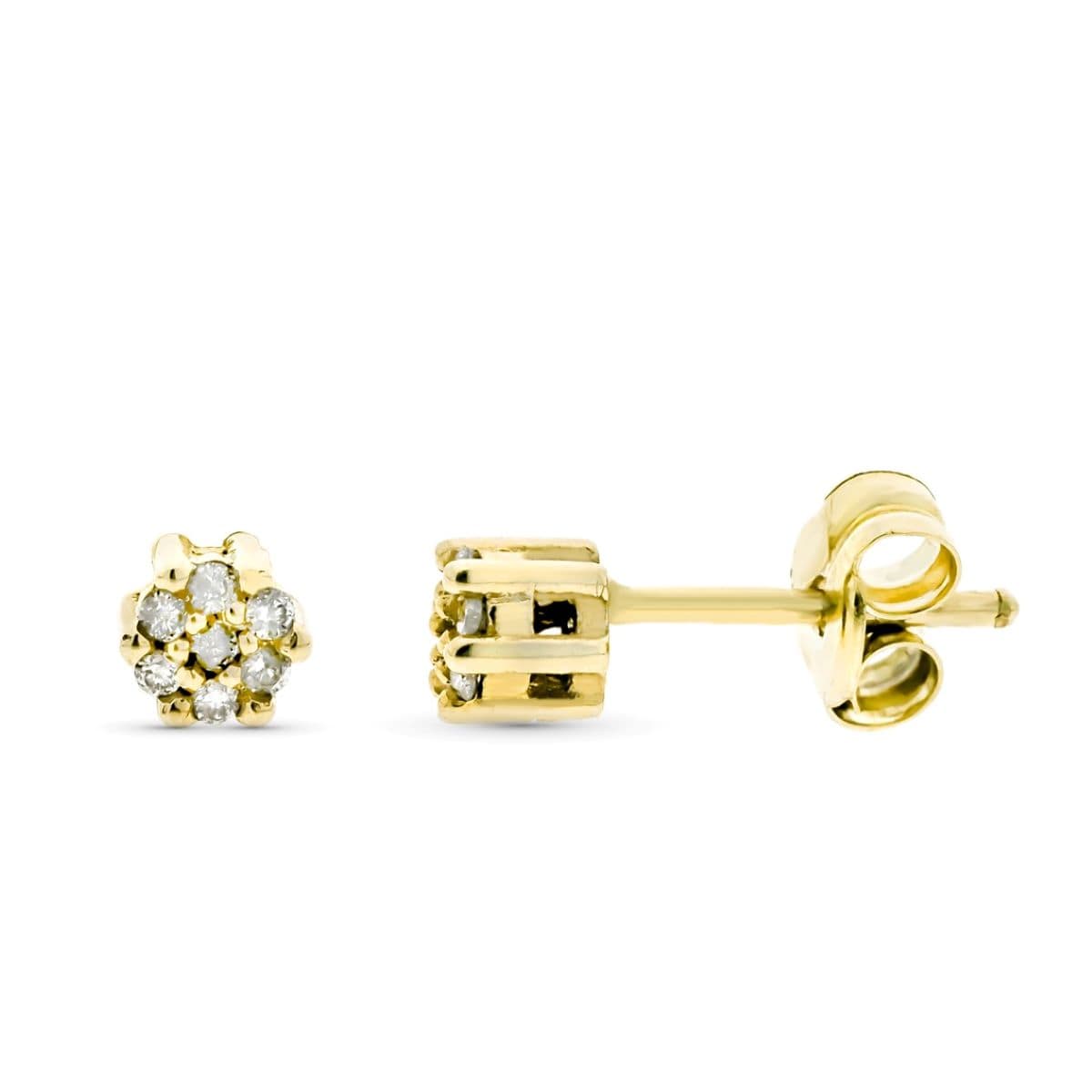 9K Pendientes Oro Amarillo Cuajo Diamantes 0.07 Cts Si-H Tuerca