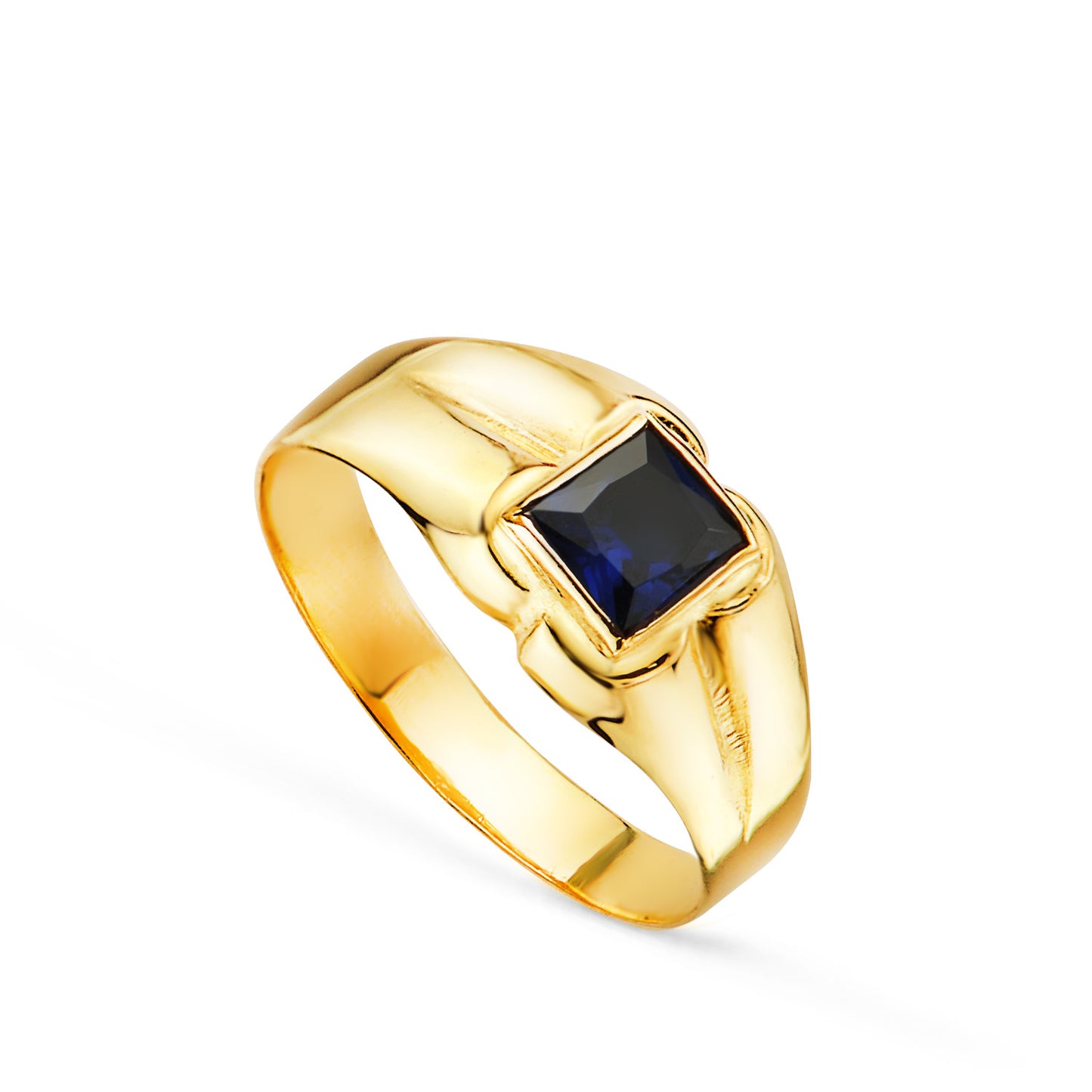 9K Sello Oro Amarillo Pequeño Piedra Cuadrada 4 Mm Azul