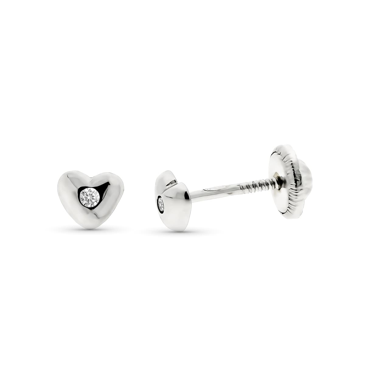 9K Pendientes Oro Amarillo Corazon Diamantes 0.016 Cts Si-H 4 Mm Tuerca