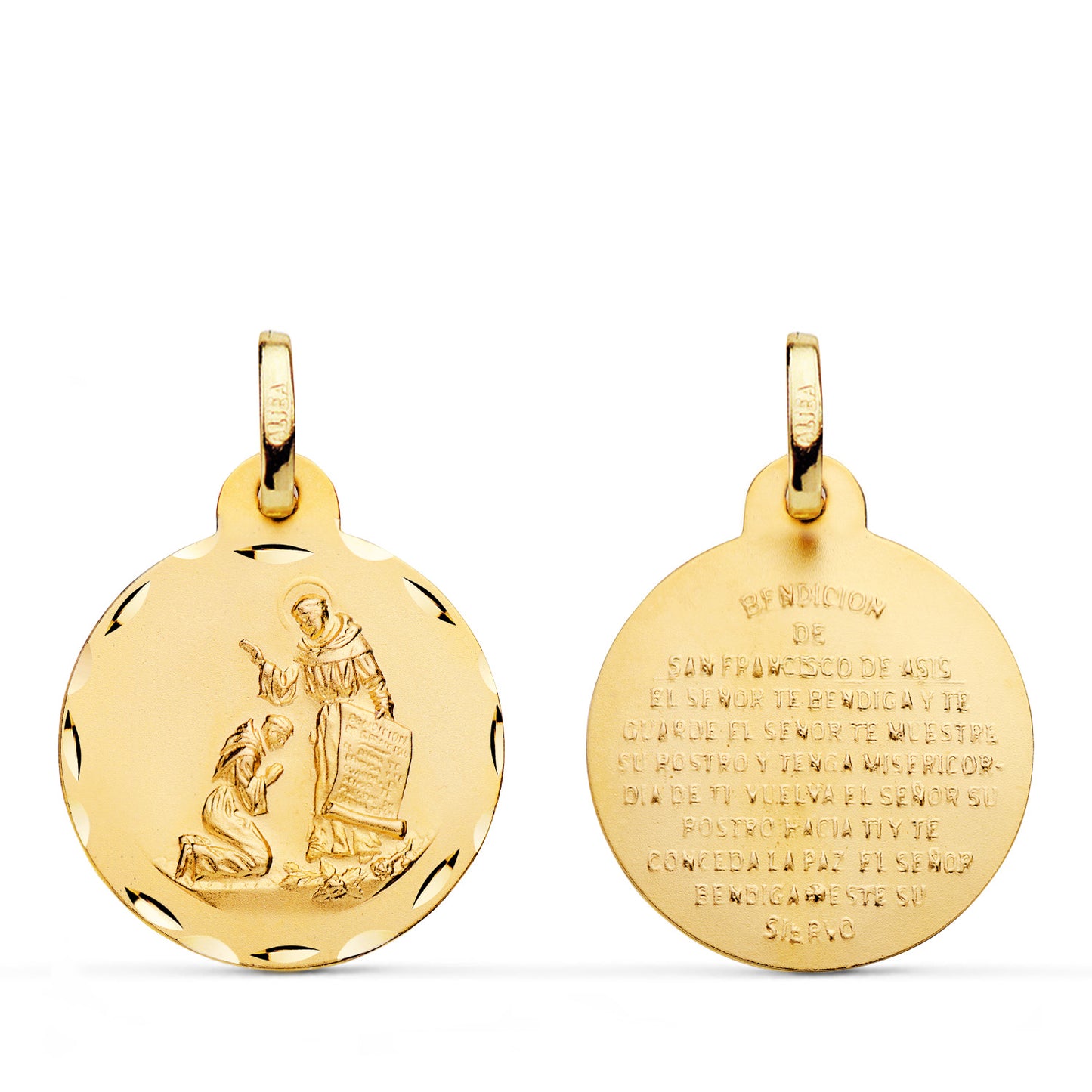 18K MEDALLA ORO AMARILLO BENDICION DE SAN FRANCISCO TALLADA. DIAMETRO: 20 MM