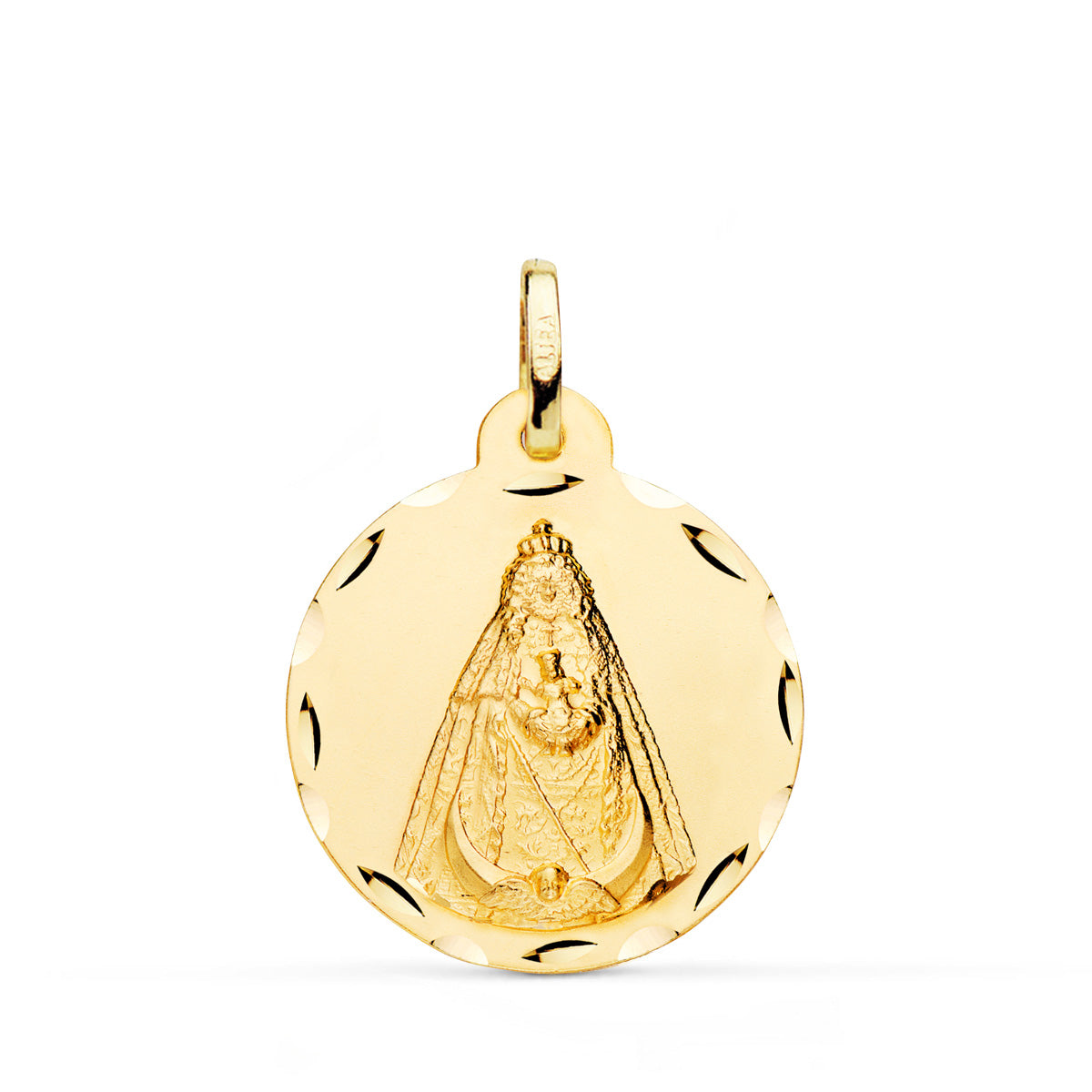 18K MEDALLA ORO AMARILLO VIRGEN NEGRA TALLADA 22 MM