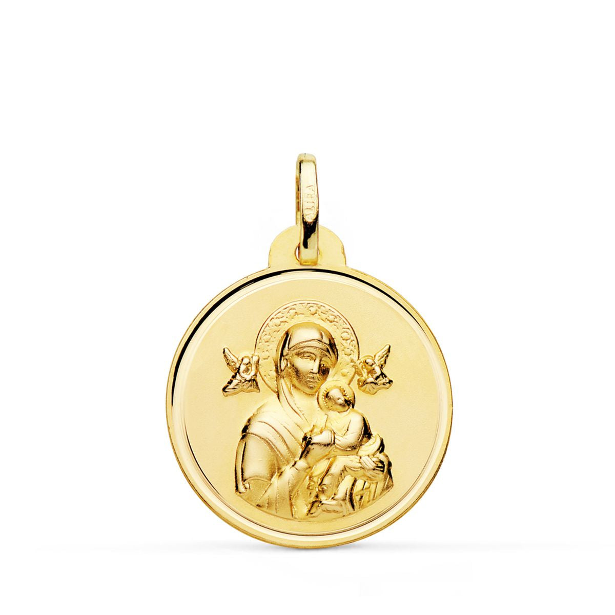 18K MEDALLA ORO AMARILLO VIRGEN DEL PERPETUO SOCORRO BISEL 22 MM