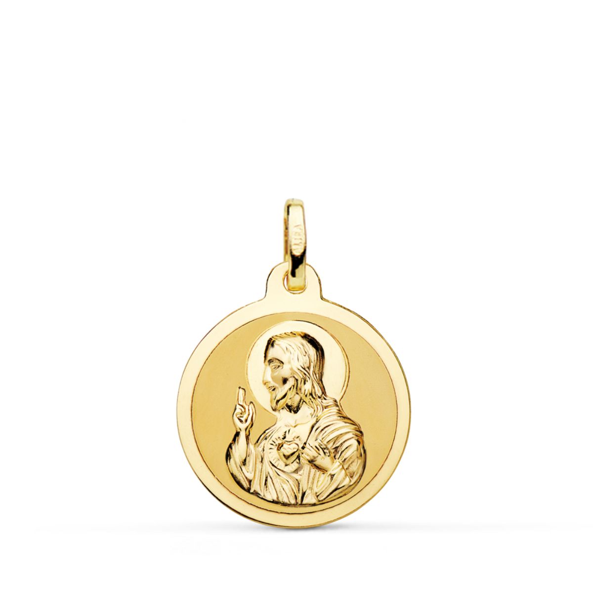 18K MEDALLA ORO AMARILLO SAGRADO CORAZON DE JESUS MATE Y BRILLO 18 MM