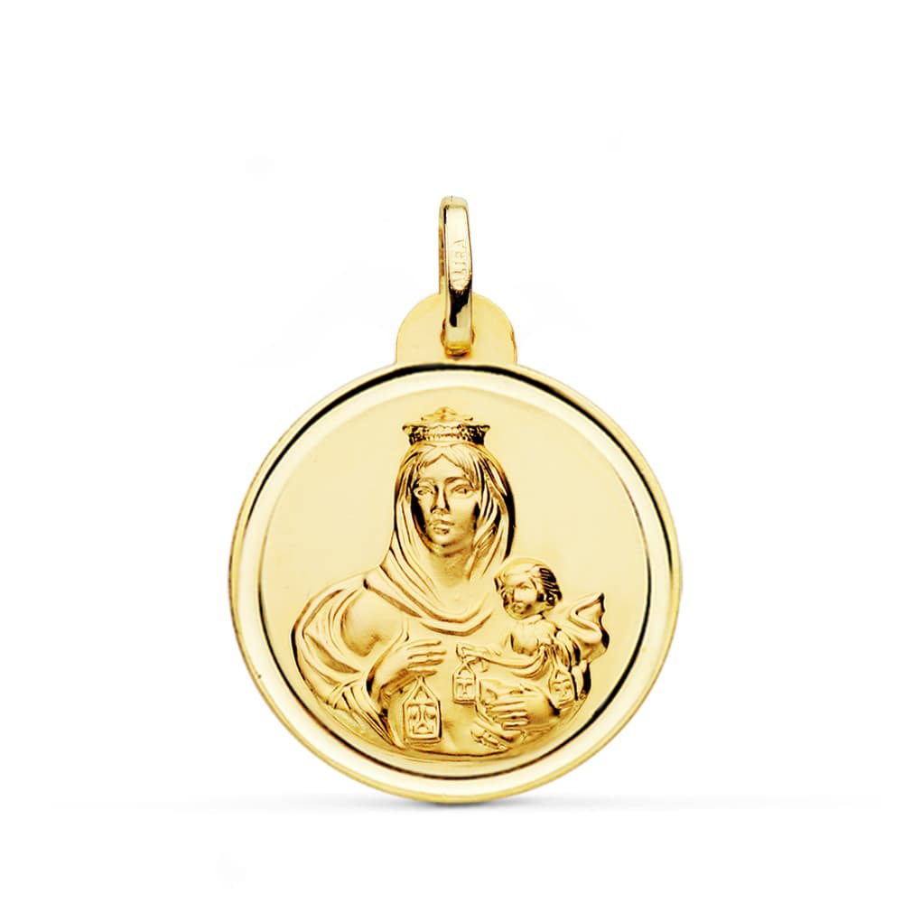 18K MEDALLA ORO AMARILLO VIRGEN DEL CARMEN BISEL 24 MM