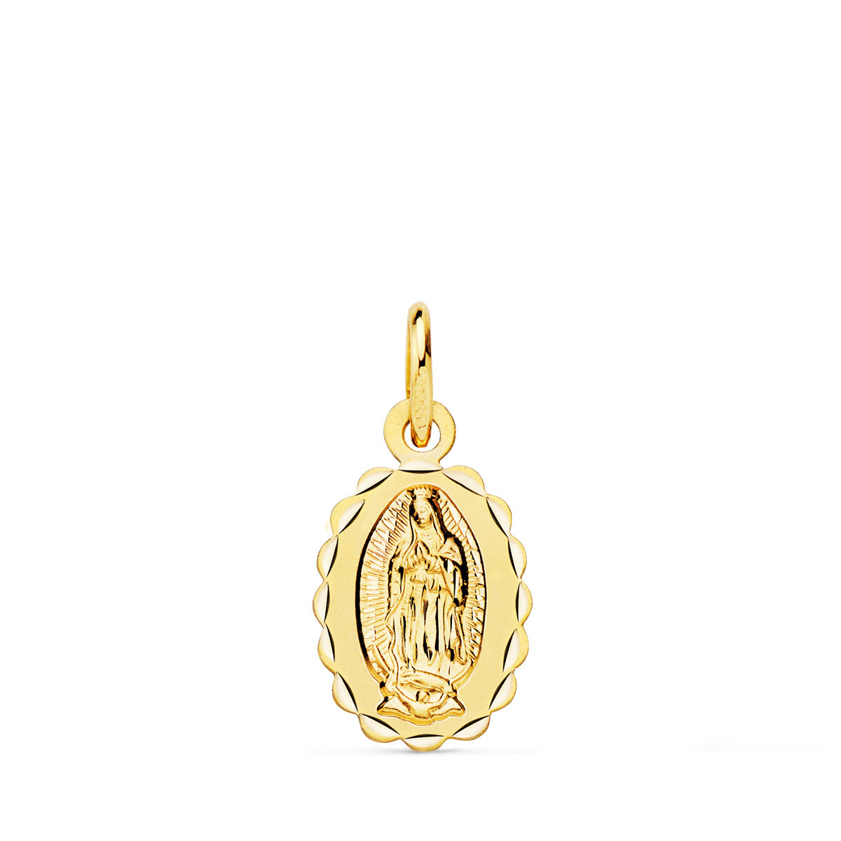 18K MEDALLA ORO AMARILLO VIRGEN DE GUADALUPE OVAL TALLA CLASICA 12 X 9 MM