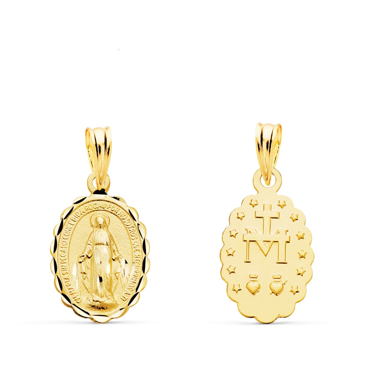 18K MEDALLA ORO AMARILLO VIRGEN DE LA MILAGROSA OVAL TALLADA 15X11 MM