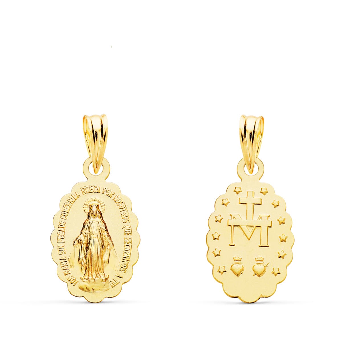 18K MEDALLA ORO AMARILLO VIRGEN DE LA MILAGROSA OVAL MATIZADA 15X10 MM