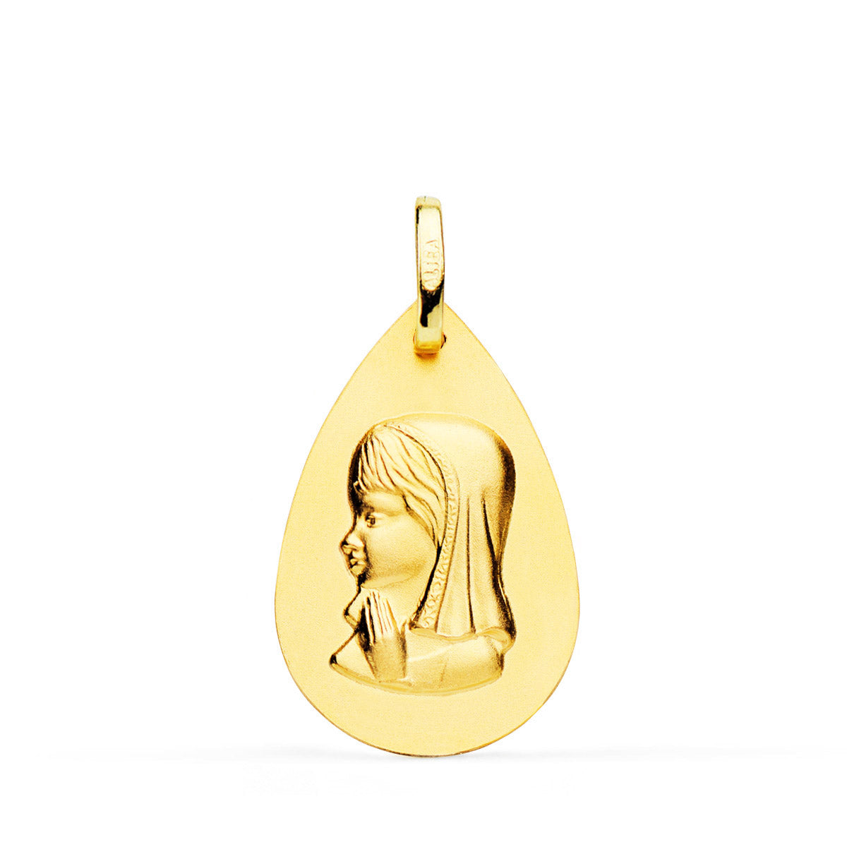 18K MEDALLA ORO AMARILLO VIRGEN NIÑA GOTA LISO 23X15 MM