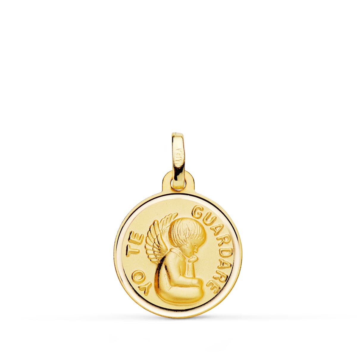 18K Medalla Oro Amarillo Angel " Yo Te Guardare " Bisel 16 Mm
