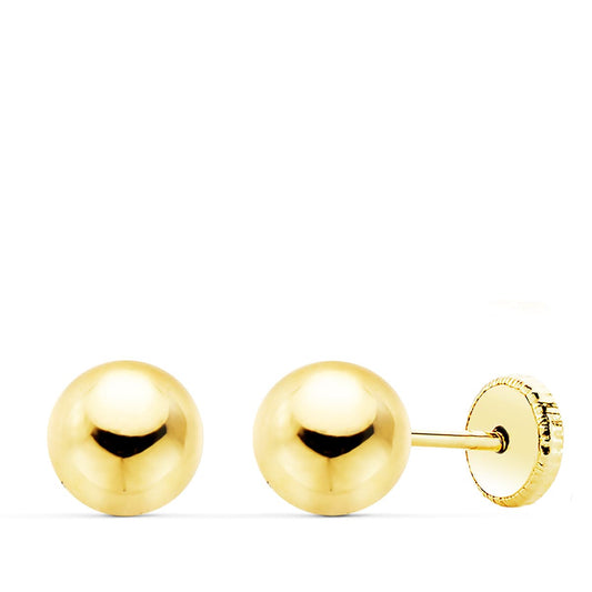9K Pendientes Oro Amarillo Bolas Lisas 6 Mm Cierre Tuerca
