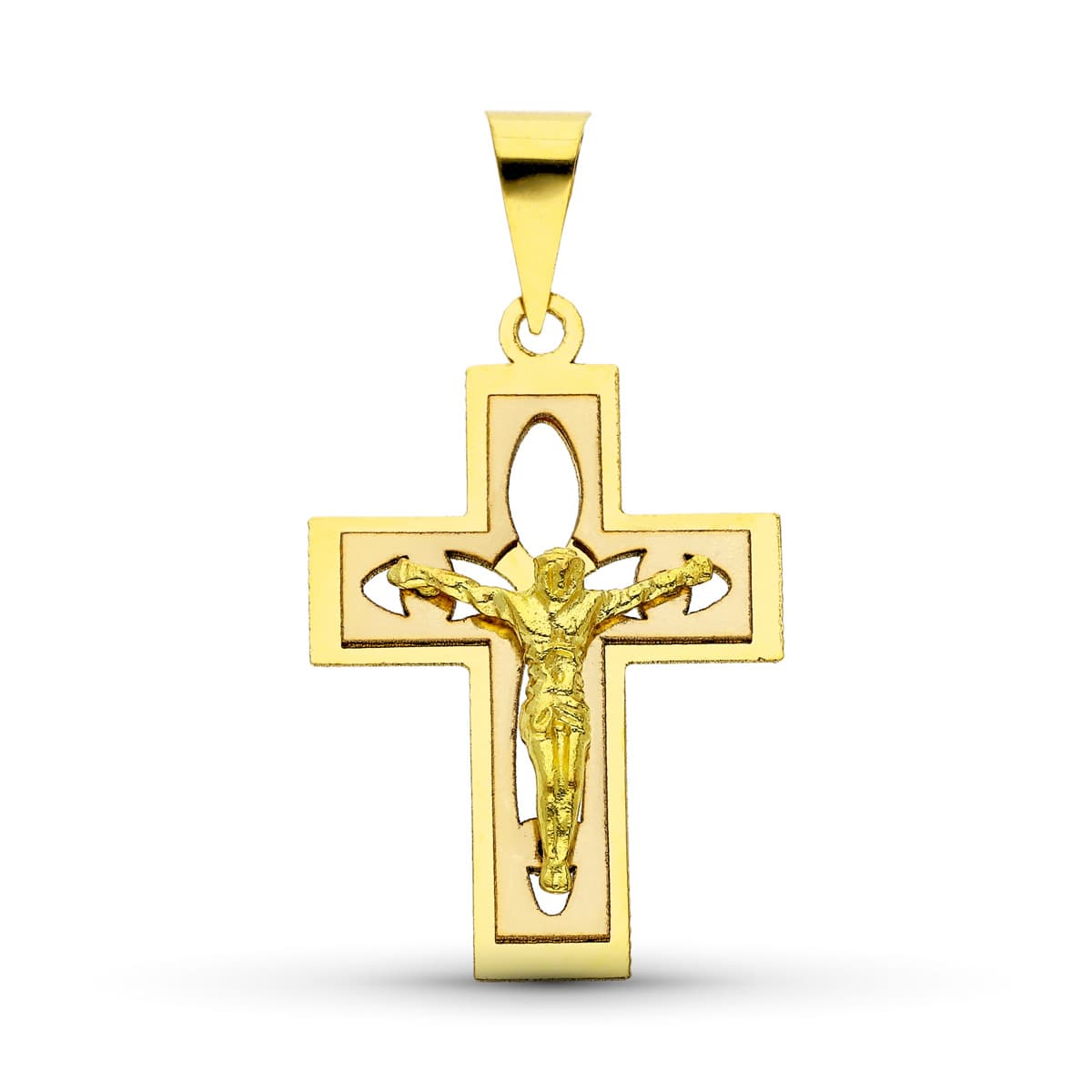 18K Cruz Con Cristo Oro Bicolor 27X18 Mm