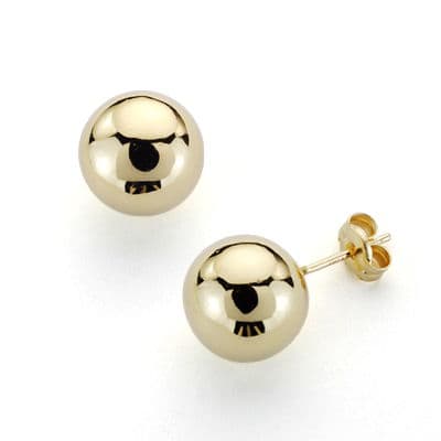9K Pendientes Oro Amarillo Bola Lisa 10 Mm Cierre Presion