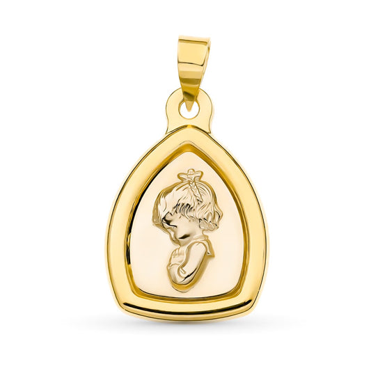 18K Medalla Oro Amarillo Oro Bicolor Virgen Niña 24X16 Mm
