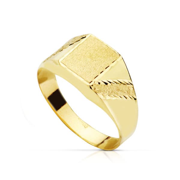 18K Sello Oro Amarillo Hueco Rectangulo Lateral Tallado. Zona Grabado: 8.5 X 7.5 Mm