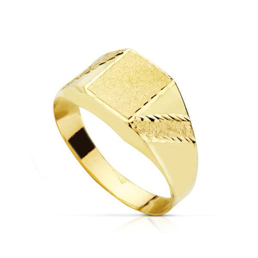 18K Sello Oro Amarillo Hueco Rectangulo Lateral Tallado. Zona Grabado: 8.5 X 7.5 Mm
