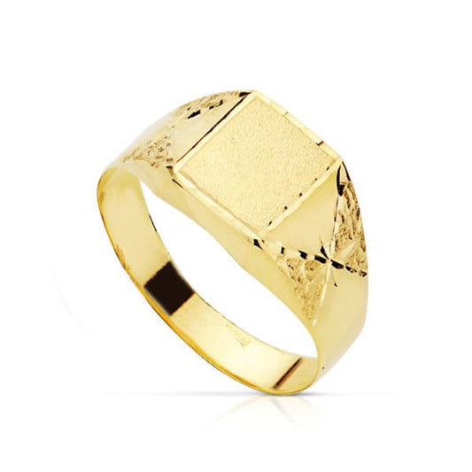 18K Sello Oro Amarillo Tallado Hojas Hueco. Zona Grabado: 8X6.5 Mm