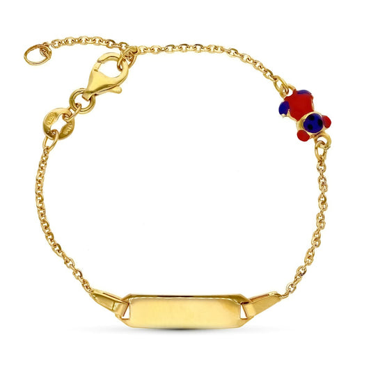 18K Pulsera Esclava Oro Amarillo Oso Esmalte 16Cm
