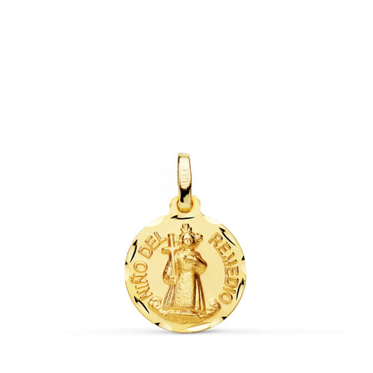 18K Medalla Oro Amarillo Niño Del Remedio Tallada 14 Mm