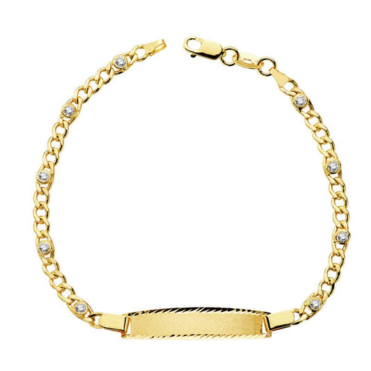 18K Pulsera Esclava Hueca Circonita Oro Amarillo 17Cm