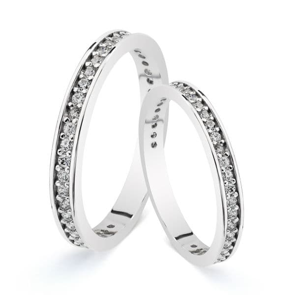 18K Media Alianza Oro Blanco Con Circonita Clavada Ancho: 2,5Mm