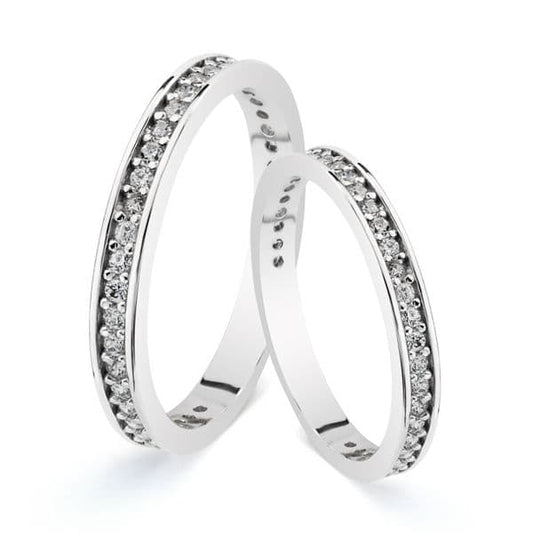 18K Media Alianza Oro Blanco Con Circonita Clavada Ancho: 2,5Mm