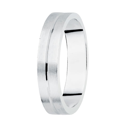 18K Alianza Oro Blanco Matizada Y Filo Central Brillo 5 Mm