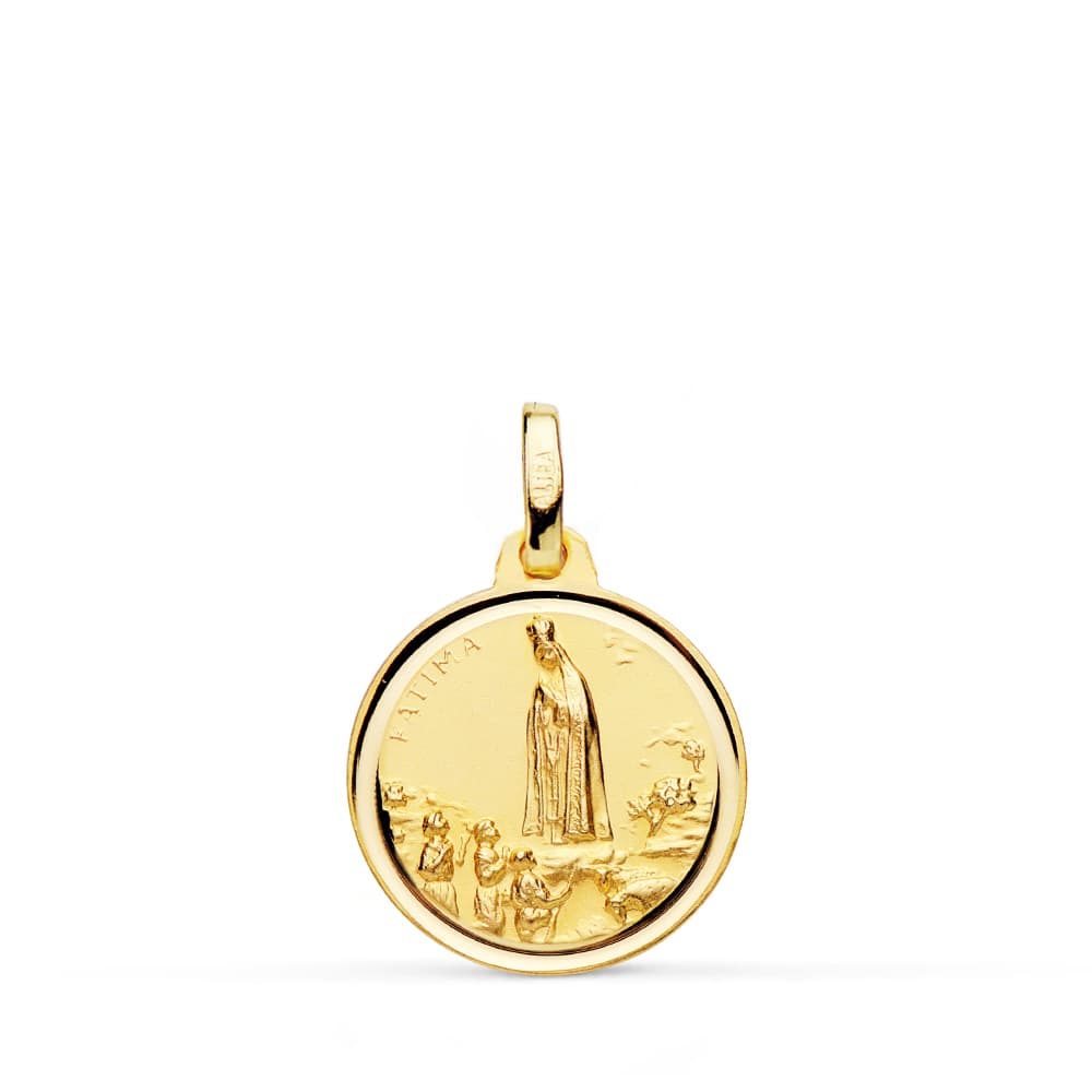 18K MEDALLA ORO AMARILLO VIRGEN DE FATIMA 16 MM BISEL